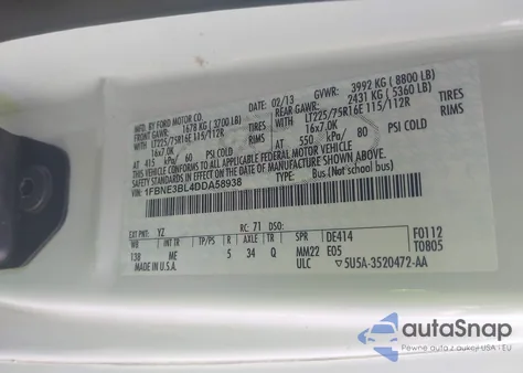 2013 Ford Econoline Xlt из США, поврежденный, VIN 1FBNE3BL4DDA58938